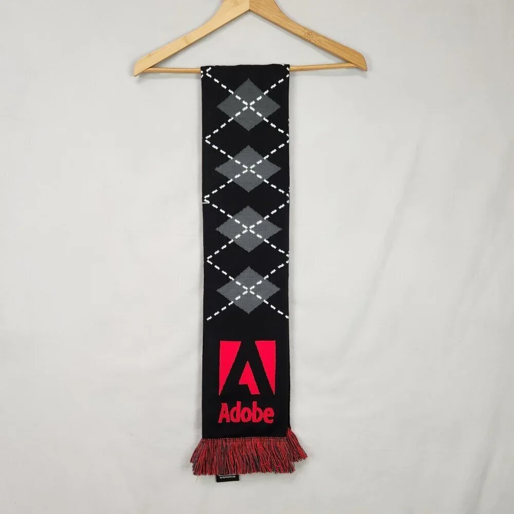 NWT Roughneck Winter Scarf Adobe Advertising Red Black 60 inches Argyle